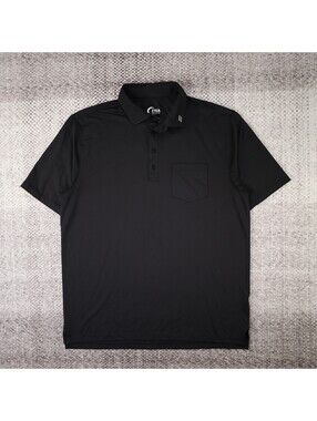 Zyia Active Mens Large Polo Shirt Black Tech Stretch Pocket Golf Tennis Athletic